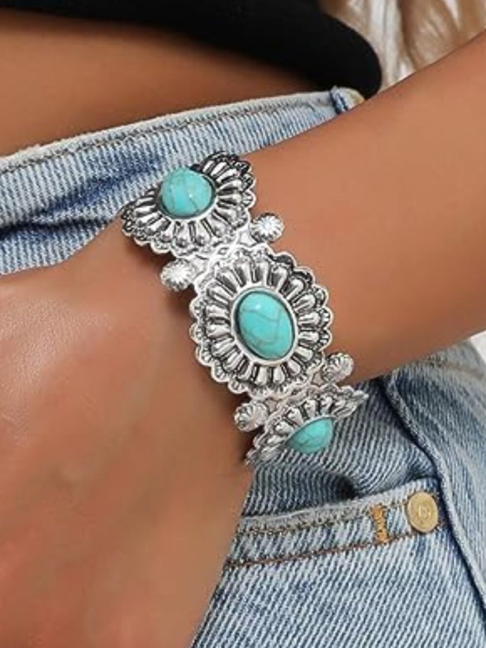 Boho Western Statement: Turquoise Cuff Bracelet for Women